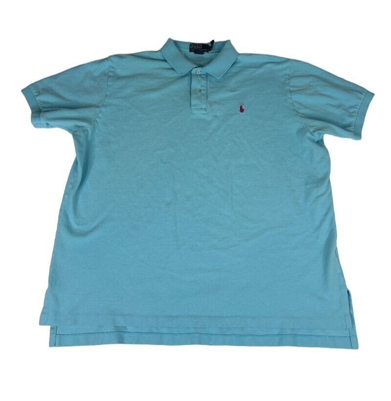 Polo by Ralph Lauren Golf Camicia Uomo XXL 2XL Blu Pony Manica Corta Vintage