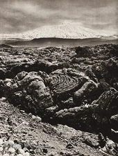 1925 Vintage ITALY Photo Art SICILY Mt Etna Lava Snow Landscape Art By HIELSCHER