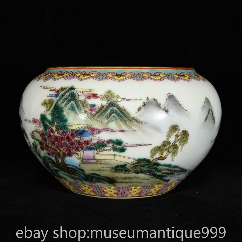 7" Qianlong Chinese Famille rose Porcelain Mountain water writing-brush washer