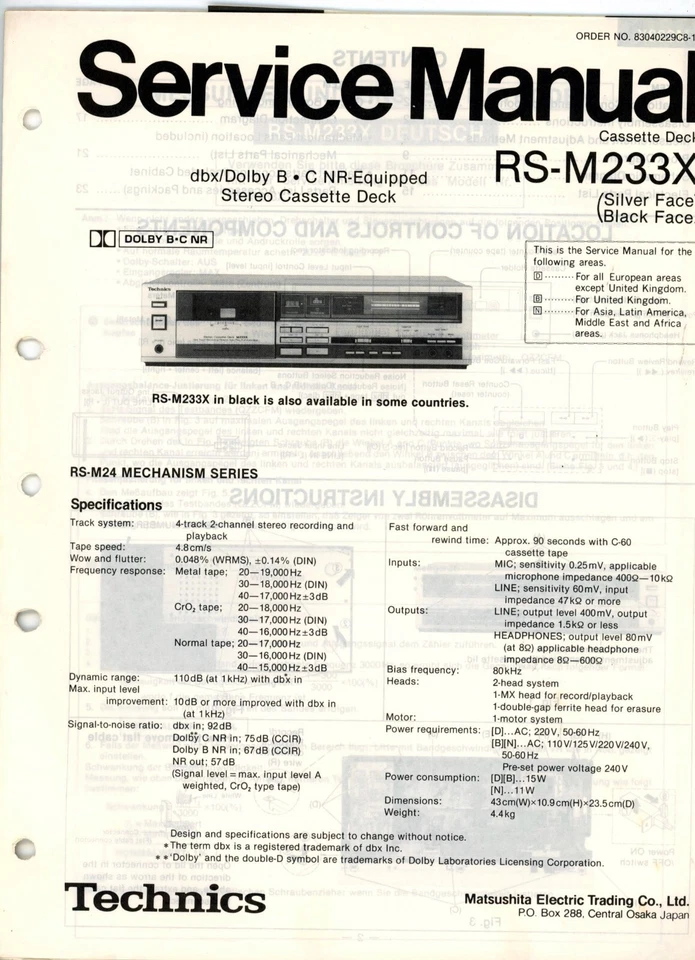 TECHNICS Service Manual für RS-M233X  Stereo Cassette Deck - Bild 1 von 1