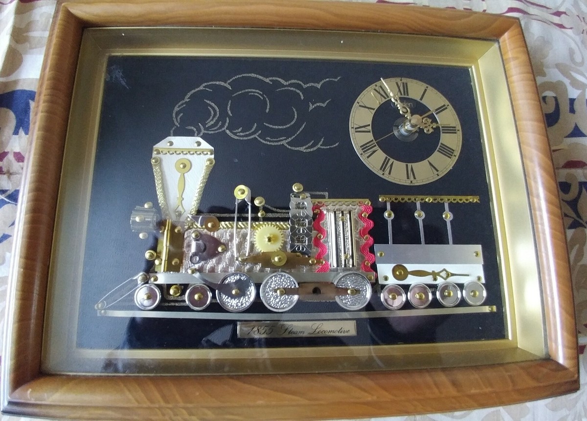 Horloge De Bureau Vintage Linden Avec Locomotive à Vapeur 1855 Encadrée