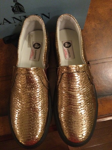 Lanvin gold snakeskin leather slip on sneakers Sz 40 BNIB - 第 3/4 張圖片