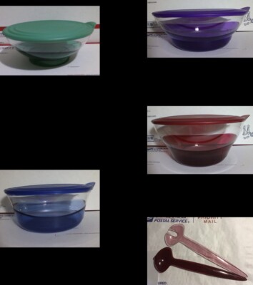 4 New Tupperware Sheerly Elegant Illusions Collection Serving Bowls/  Tongs B2