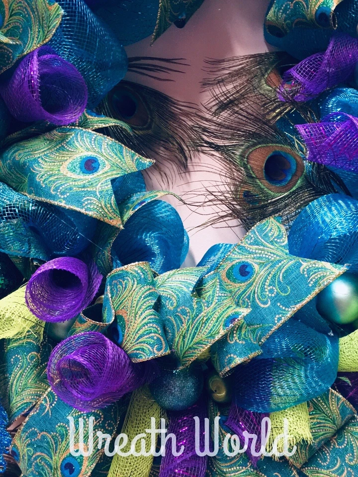 TURQUOISE PEACOCK WREATH 28”x39”!  NEW HANDMADE LARGE - Image 3 of 4