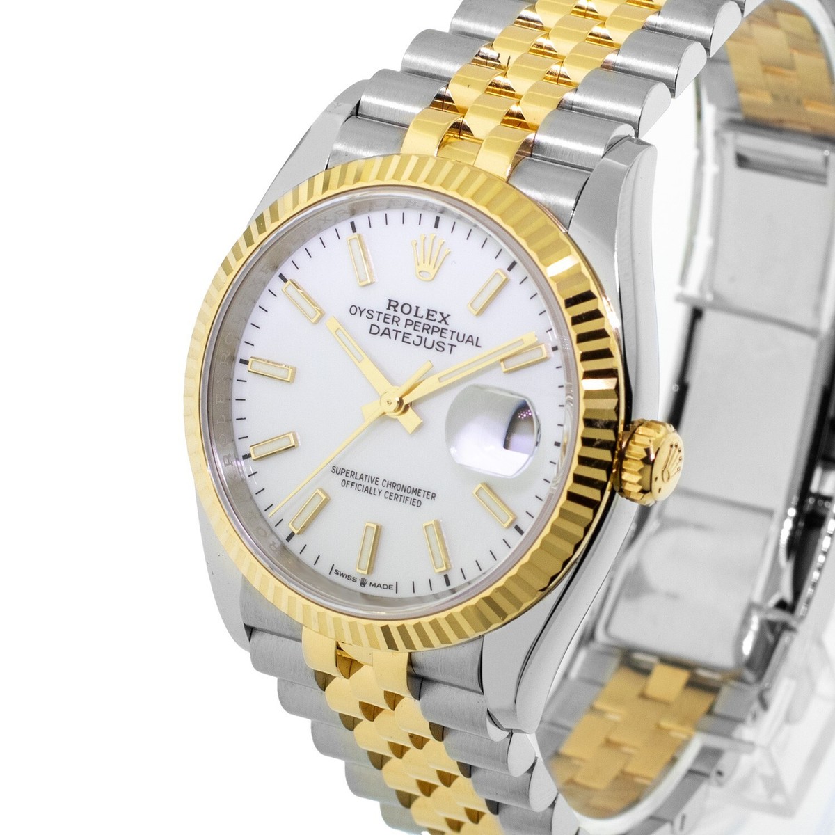 FLECHA 約80cm Rolex Datejust 36mm Yellow Gold & Steel White Index & Fluted