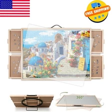 2-in-1 Tilting & Rotating Puzzle Board, Portable Puzzle Table with 4 Drawers