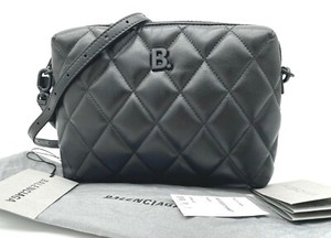 AUTH NWT $995 Balenciaga B Quilted Black Leather Camera Crossbody Bag | eBay