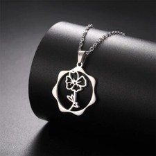 Birth Month Flower Necklaces for Women Girls Gold Color Rose Iris Flower Pendant