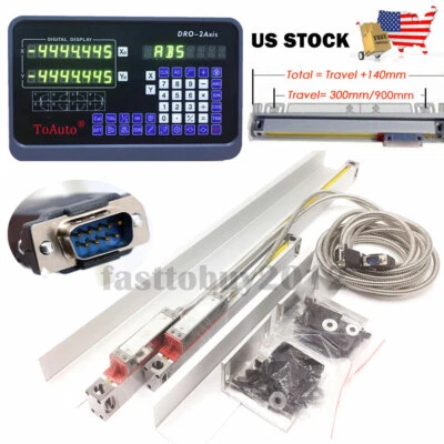 TOAUTO 2Axis DRO 12" 36" Linear Scale Digital Readout Display for Lathe Bridgeport US