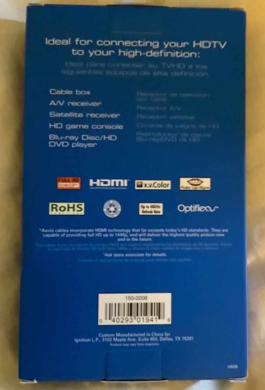 Auvio 3 ft high-speed HDMI Cable New In Box 15-208