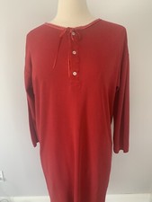 Ralph Lauren M Red Henley Nightgown Ribbon Neckline Below Knee Cotton USA Made