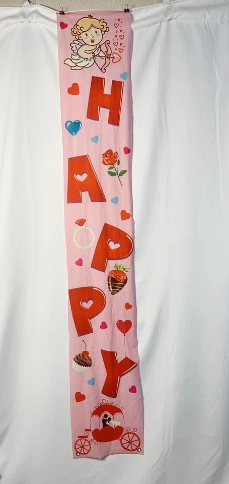 BANNER DE AMOR FELIZ DÍA DE SAN VALENTÍN 6 PIES ROSA CORAZONES TELA PUERTA COLGANTE ALTA TAMAÑO Foto 2 de 4