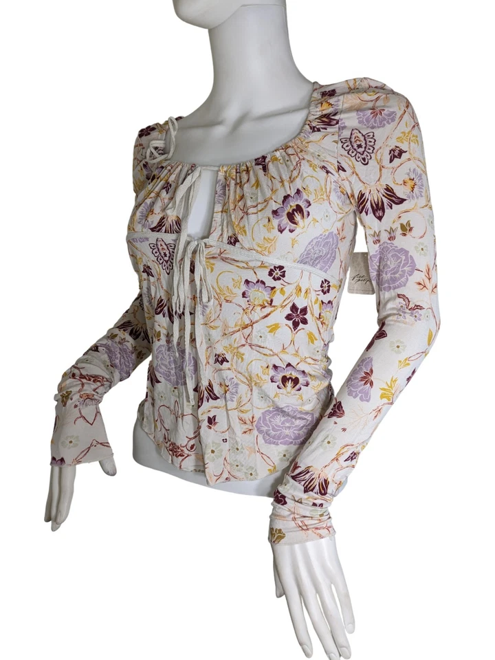 Blusa Free People Feminina Tamanho M Top Creme Floral Manga Longa Elástica Nova (37