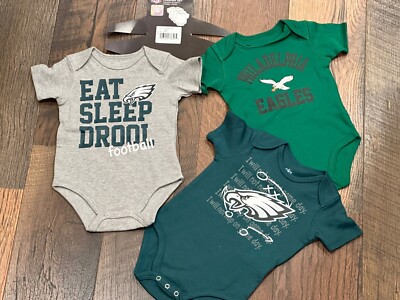 Philadelphia Eagles Three-Pack Eat, Sleep & Drool Retro Bodysuit Set - NWT