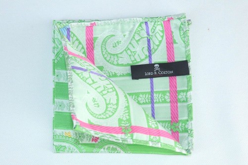 Lord R Colton Masterworks Pocket Square - Sannibel Green Stripe Silk - New - Picture 2 of 2