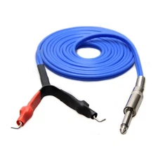 Soft Silicone Tattoo Power Supply Clip Cord for Machine Gun 2.4M Long Blue