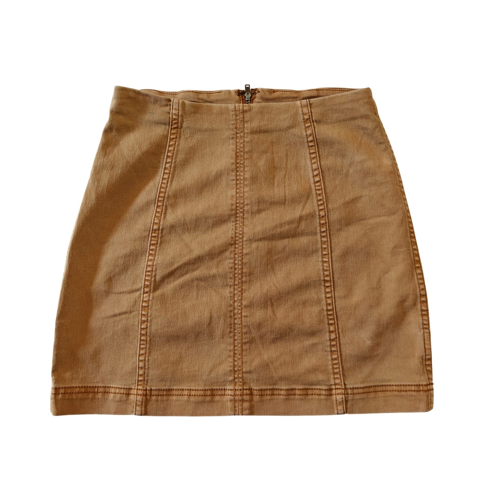 Free People Tan Mini Skirt Size 4 Boho Stretch Cotton Panel Stitching