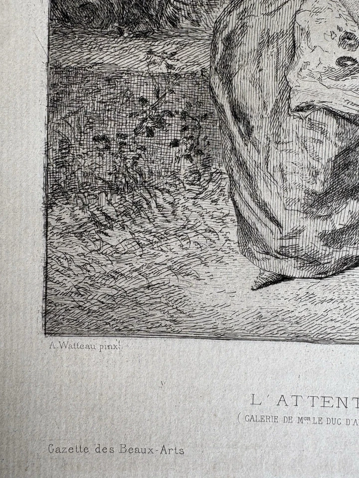 Antoine Watteau Gravure Eau Forte Etching Portrait De Jeune Femme L’attente - Photo 4/4