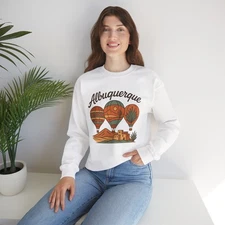 Albuquerque Hot Air Balloon Sweatshirt, NM Crewneck Travel Souvenir Gift - White