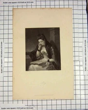 Original Old Antique Print Robinson Engraving Portrait Beautiful Lucy Woman