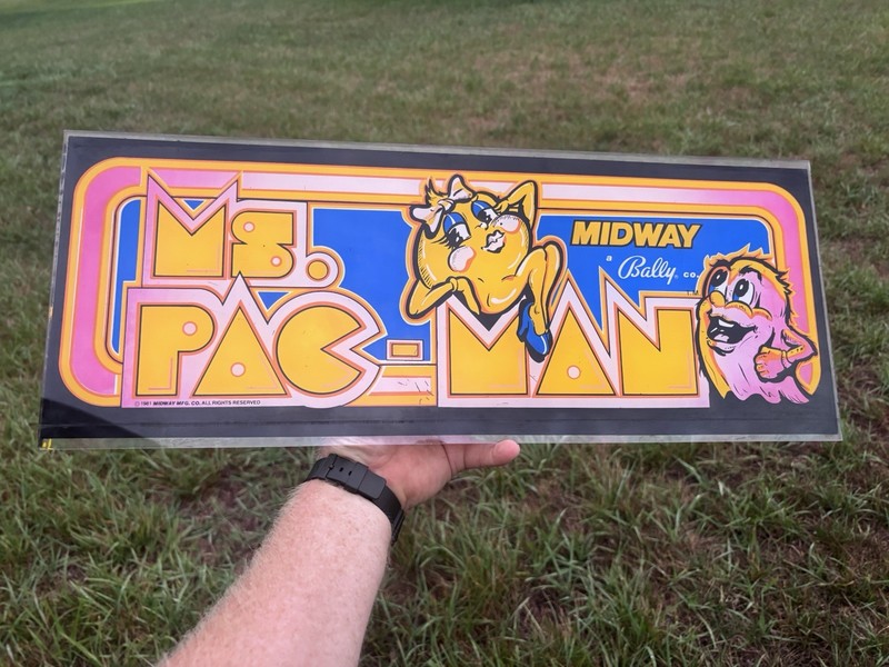Original 1981, **Ms. Pac-Man** Arcade Video Game Marquee, Plexiglass, Midway