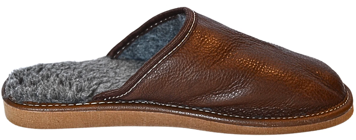 Herren Leder Hausschuhe Braun Schaffell Gefüttert Lammwolle Pantoffeln Gr.40-47