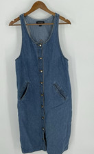 KAREN KANE Sz 12 Denim Button Front Jumper Rhinestone Button Medium Wash Y2K USA