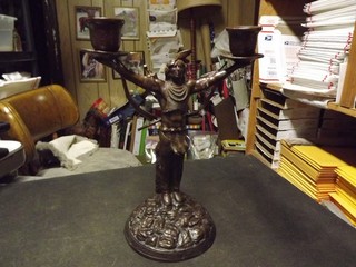 Vintage Native American USED Indian Bronze DUAL Candlestick HOLDER HEAVY RARE