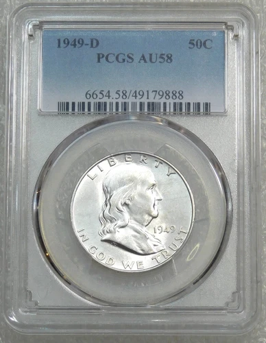 1949-D Franklin Half Dollar PCGS AU58 looks Full Bell Lines PQ Just Graded Q109D