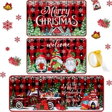 3 Pcs Christmas Gnome Kitchen Mat Washable Kitchen Rug Non Slip Doormat Water...