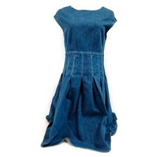 Chanel Ladies Dress Cotton Polyurethane Blue Denim Pleated Size 40 Italy 3136189