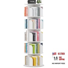 Rotating Bookshelf Tower 5 Tier,Spinning Bookcase, Revolving 360 Book White