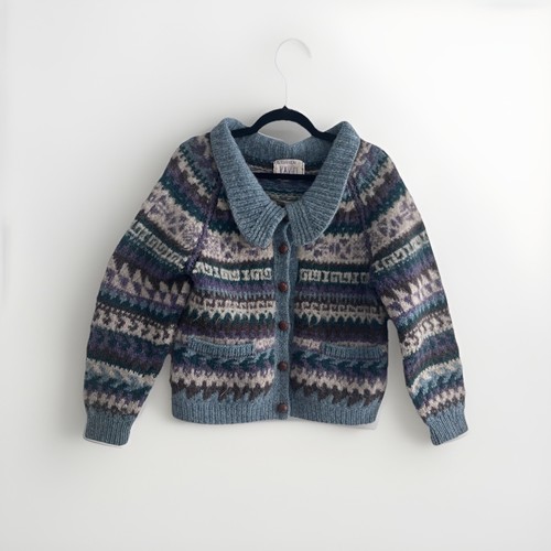 Hand Knit Wool Sweater Small Cottagecore Peter Pan Collar Vintage fair isle - Image 1