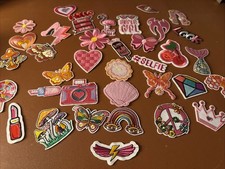 36 Girls Pink Iron on Patches, Girl Power Themed Patches Embroidered iron on