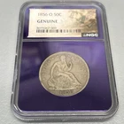 1856-O 50C Seated Liberty Half Dollar NGC Slab Genuine -Purple TAT - 90% Silver!
