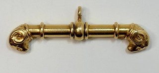 Victorian Etruscan Revival Solid 14K Gold Double Rams Head Watch Fob Pendant
