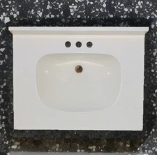 White Bathroom Sink Vanity Top – 3-Hole, Built-in Backsplash