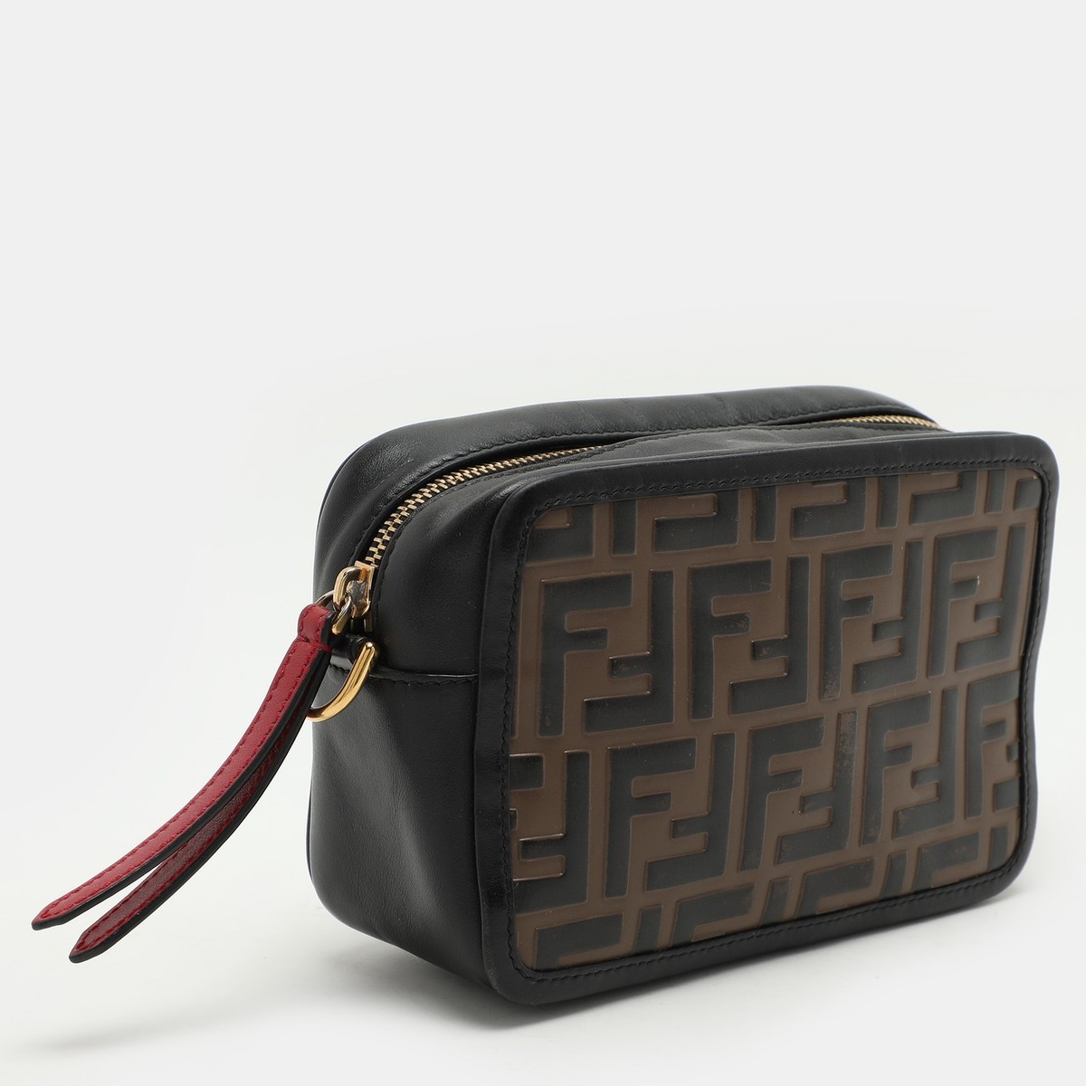 Fendi Black/Brown FF Embossed Leather Mini Camera Crossbody