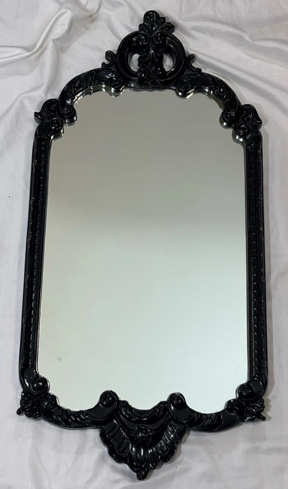 Espejo de pared vintage negro Hollywood Regency barroco Carolina Mirror Co Foto 2 de 4