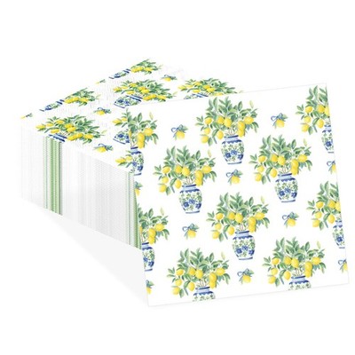 100 Pcs Lemon Dinner Napkins 6.5 x 6.5 inch 3 Ply Capri Lemon Napkins