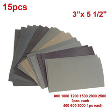 15pcs Wet Dry Sandpaper Set 400 3000 Grit Silicon Carbide Sheets - NEW