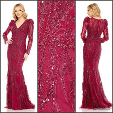 998 MAC DUGGAL 20349 Embellished Puff Sleeve V Neck Gown 16