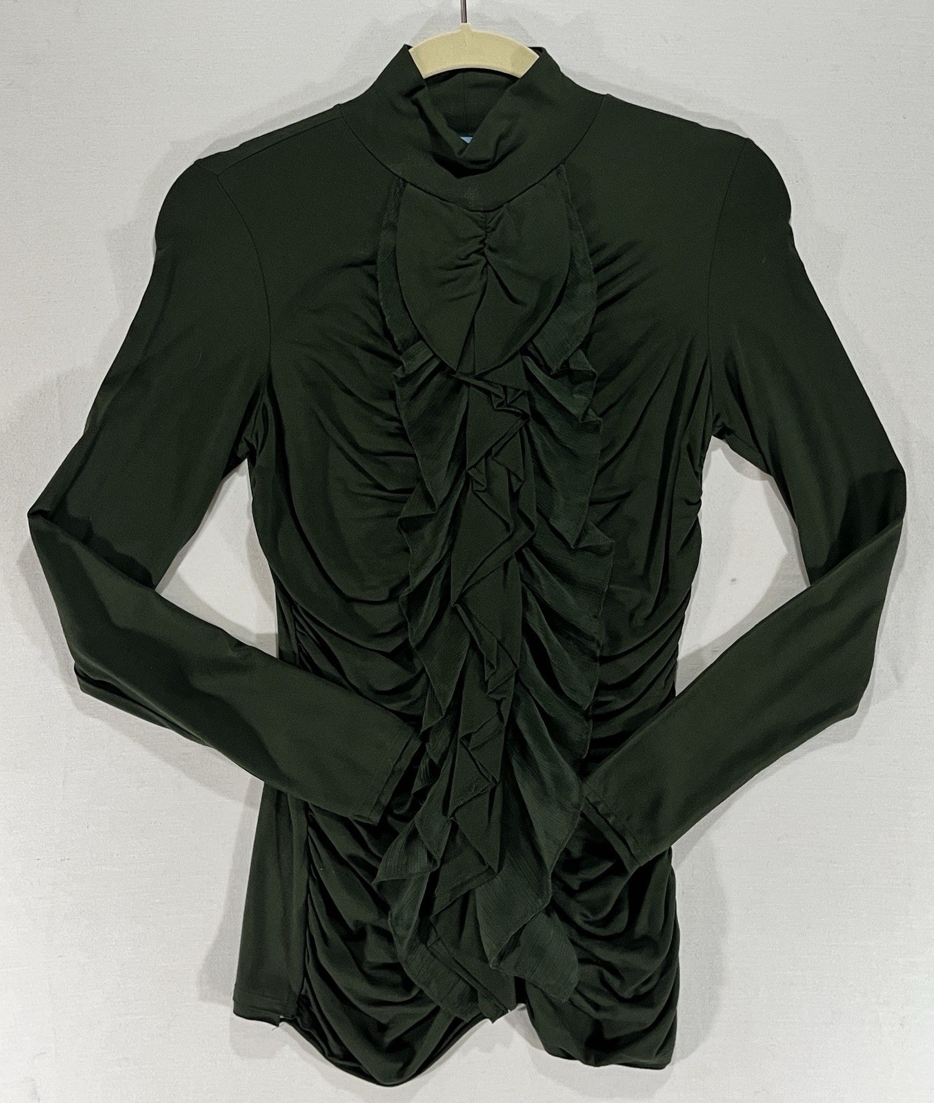 Antonio Melani Women’s Dark Green Ruched Shirt Long Sleeve Ruffle Size XS