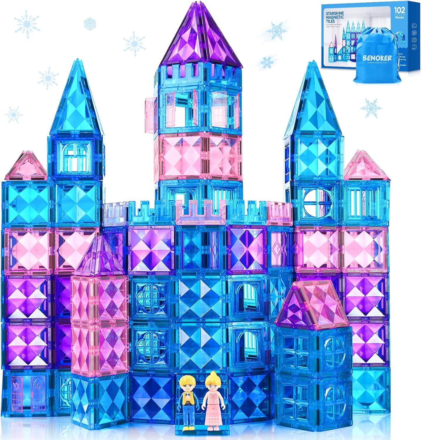102pcs Frozen Castle Magnetic Tiles - 3D Diamond Building Blocks, STEM Education