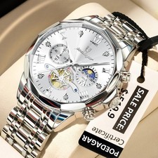 POEDAGAR Luxus Herren Armbanduhr Quarz Edelstahl Chronograph Leuchtend