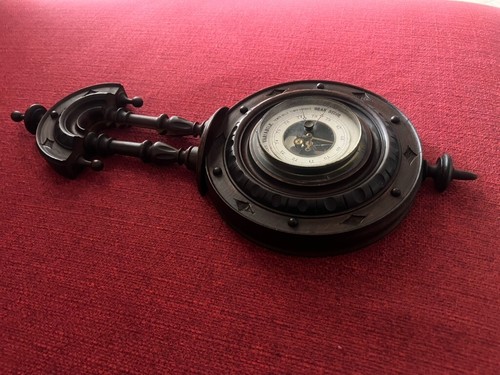 Barometer Mechanical Artisan Of Wood Turned And Engraved A Hand H 44 Vintage - Picture 8 of 11