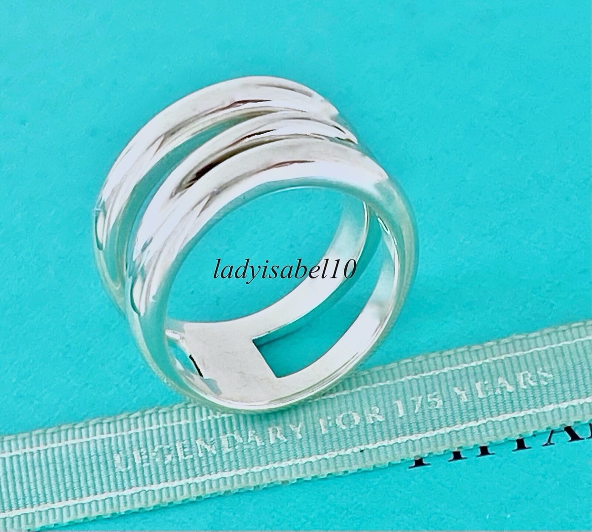 TIFFANY&CO size恐らく12 Tiffany & Co Sz 7 Zigzag Wide Bang Ring Sterling Silver w/ Pouch