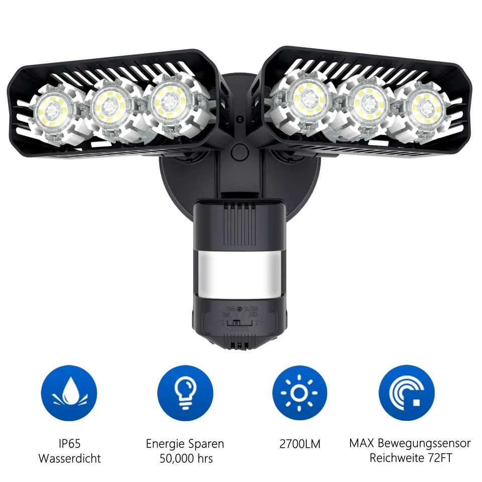 LED Fluter Strahler mit Bewegungsmelder Wandleucht Wasserdicht Lamp Spotlight CE