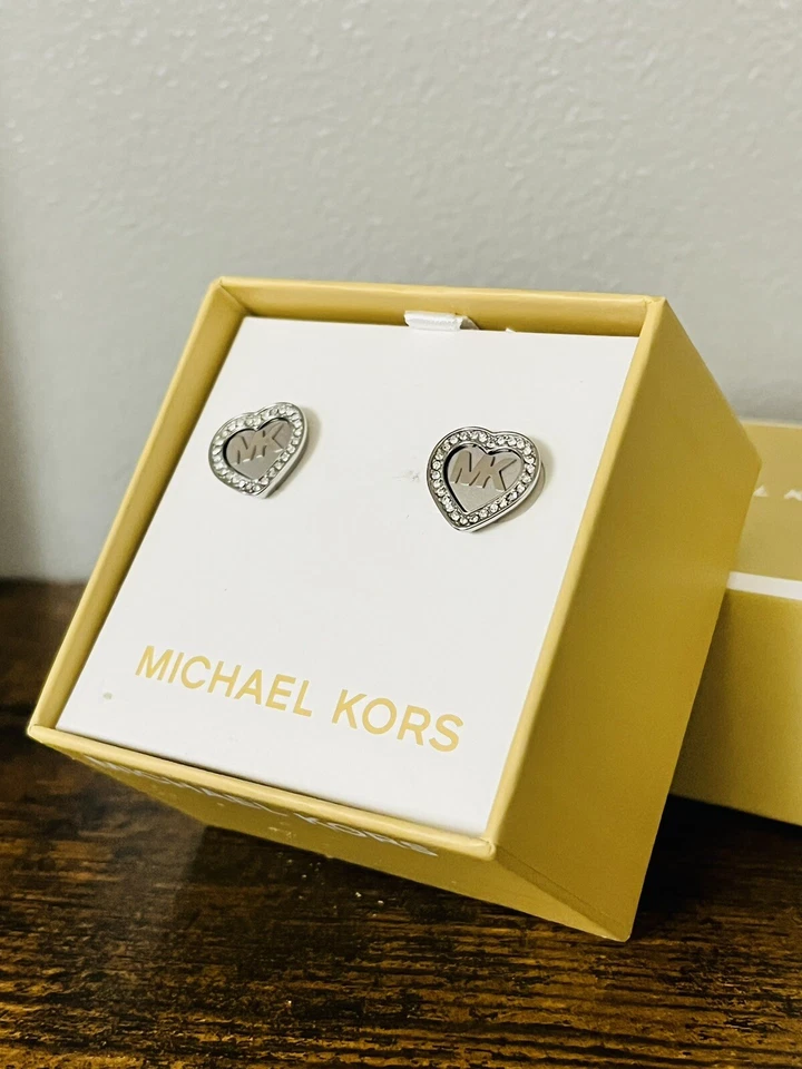 Michael Kors Plateado Corazón MK Logo Pavé Cristales con Caja de Regalo MK NUEVO CON ETIQUETAS Foto 2 de 3