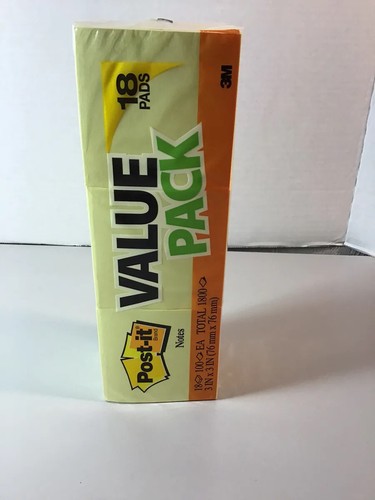 POST IT Value Pack. 18 pads. New In Package. 3” X 3”.